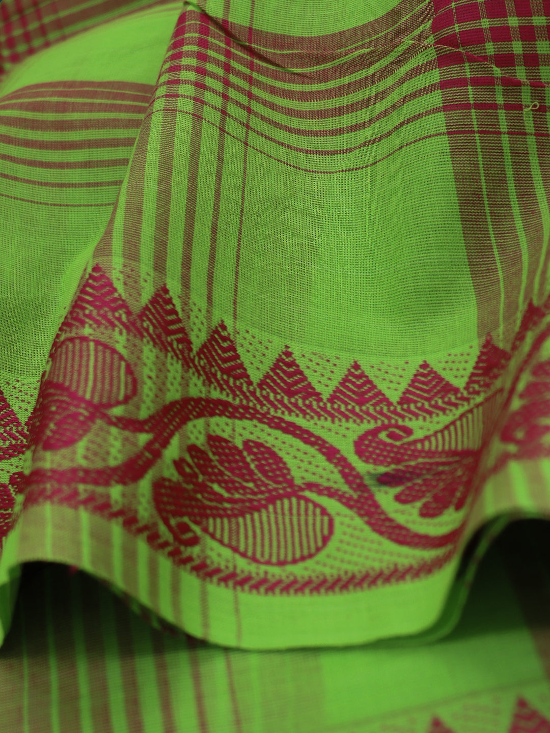 Women Parrot Green Checks Pure Chettinad Cotton Saree PCS232