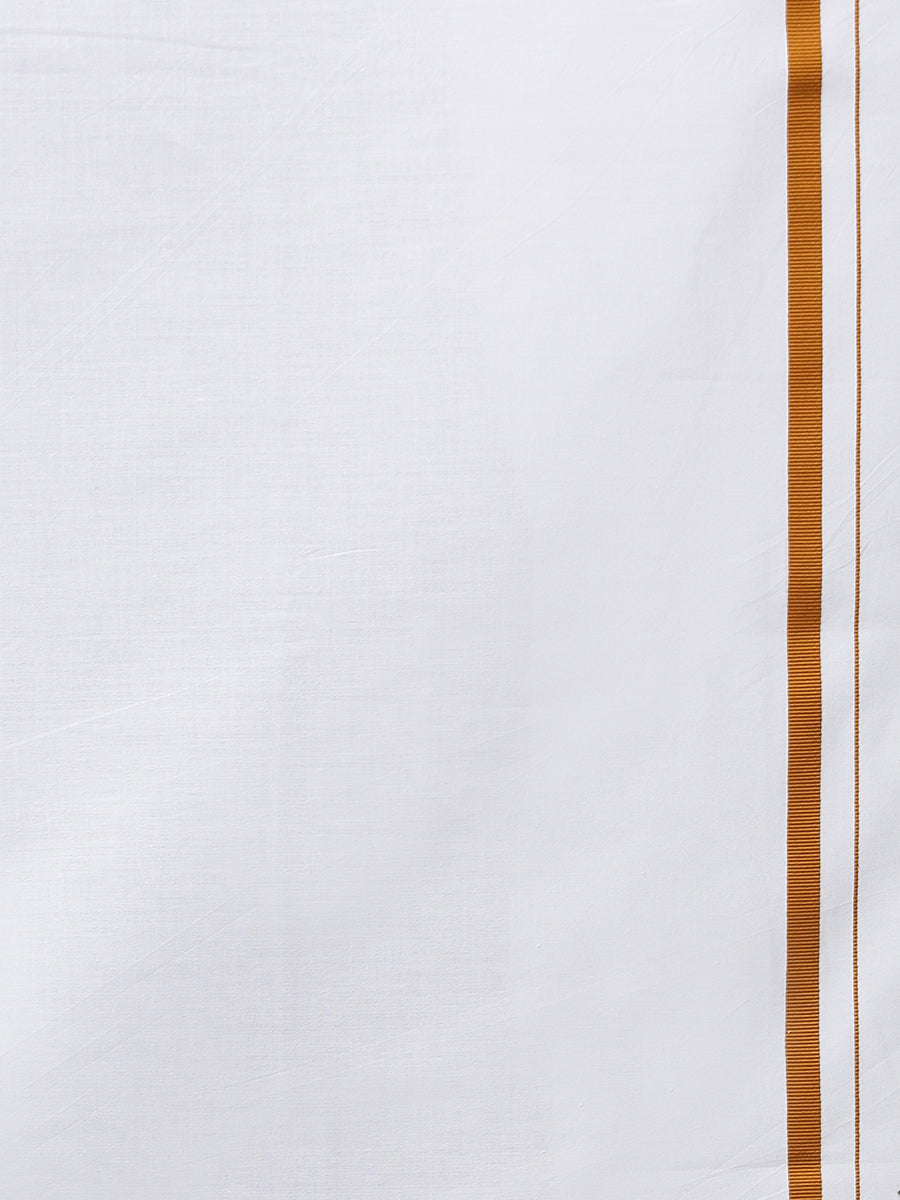 Mens Double Dhoti White with Big Border External Brown-Zoom view
