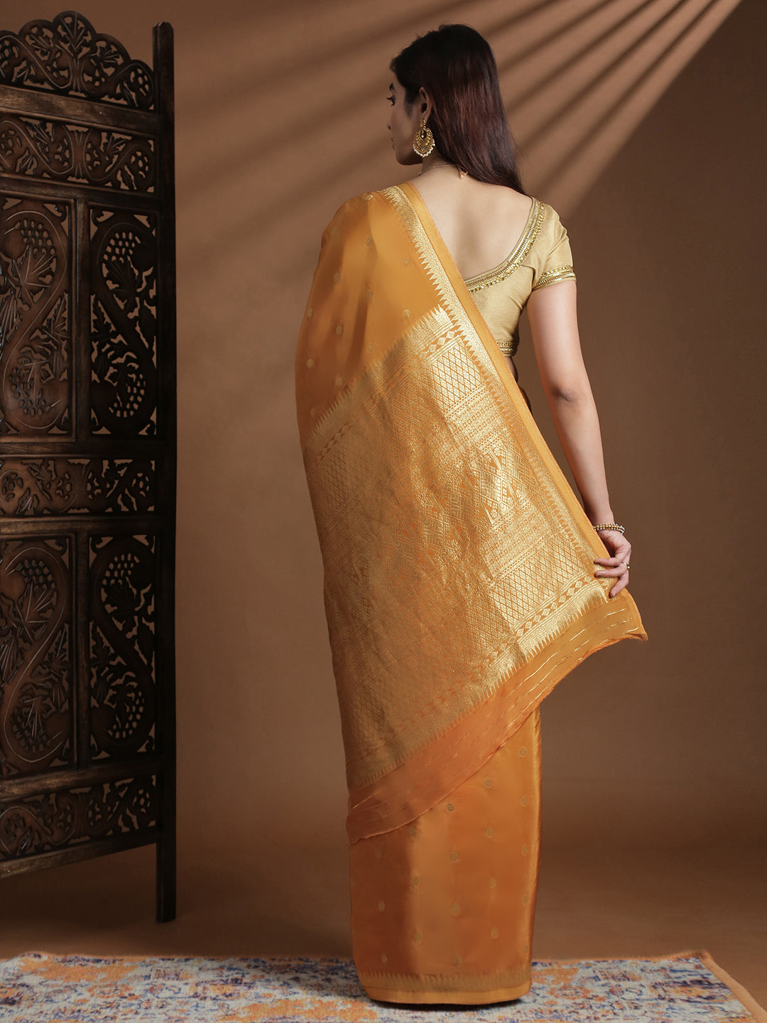 Women Semi Mysore Silk Saree Mustard SS400