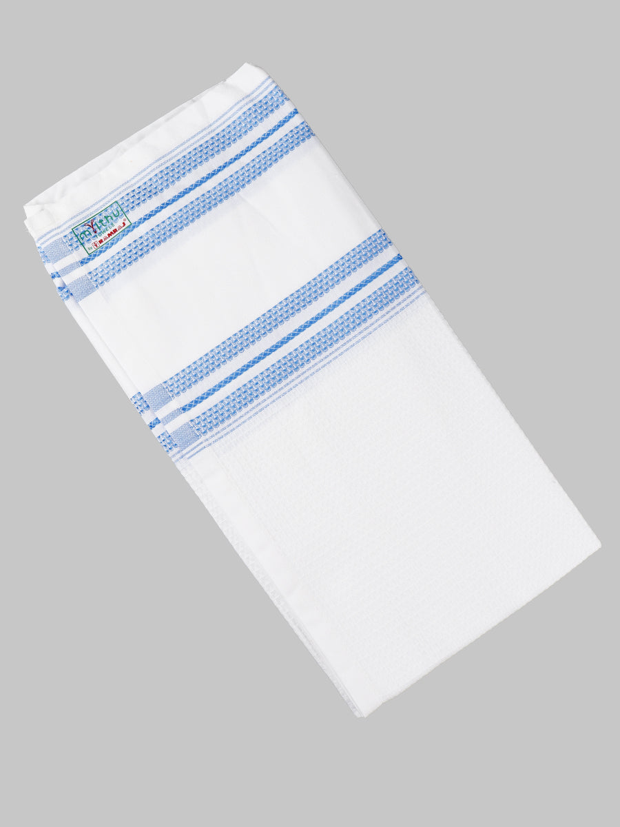 100% Cotton Checked White Bath Towel Blossom- Blue