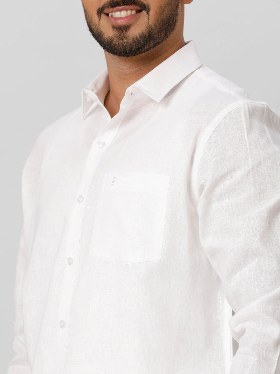 Mens Rich Linen Cotton White Shirt Full Sleeves -Zoom view