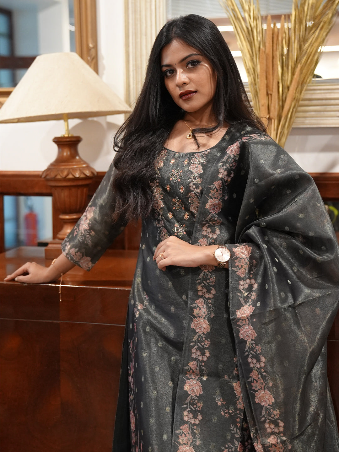 Women Dark Green MM Silk Printed Kurti Set EKS117