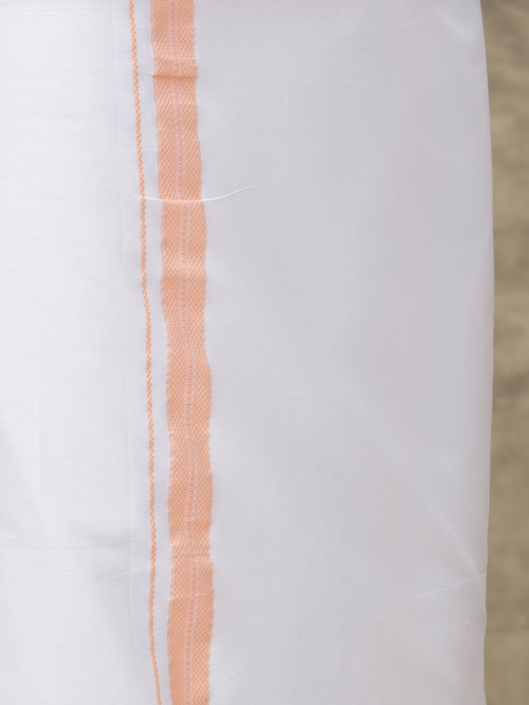 Men Peach Shirt With Matching Border Dhoti Set Evolution