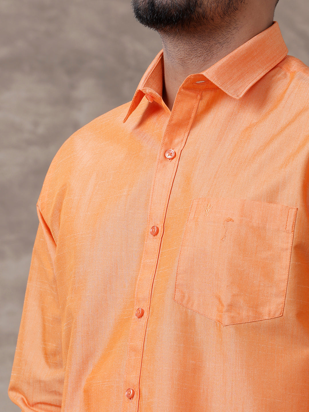 Men Matching Jari Border Dhoti & Full Sleeves Shirt Set Orange VB4