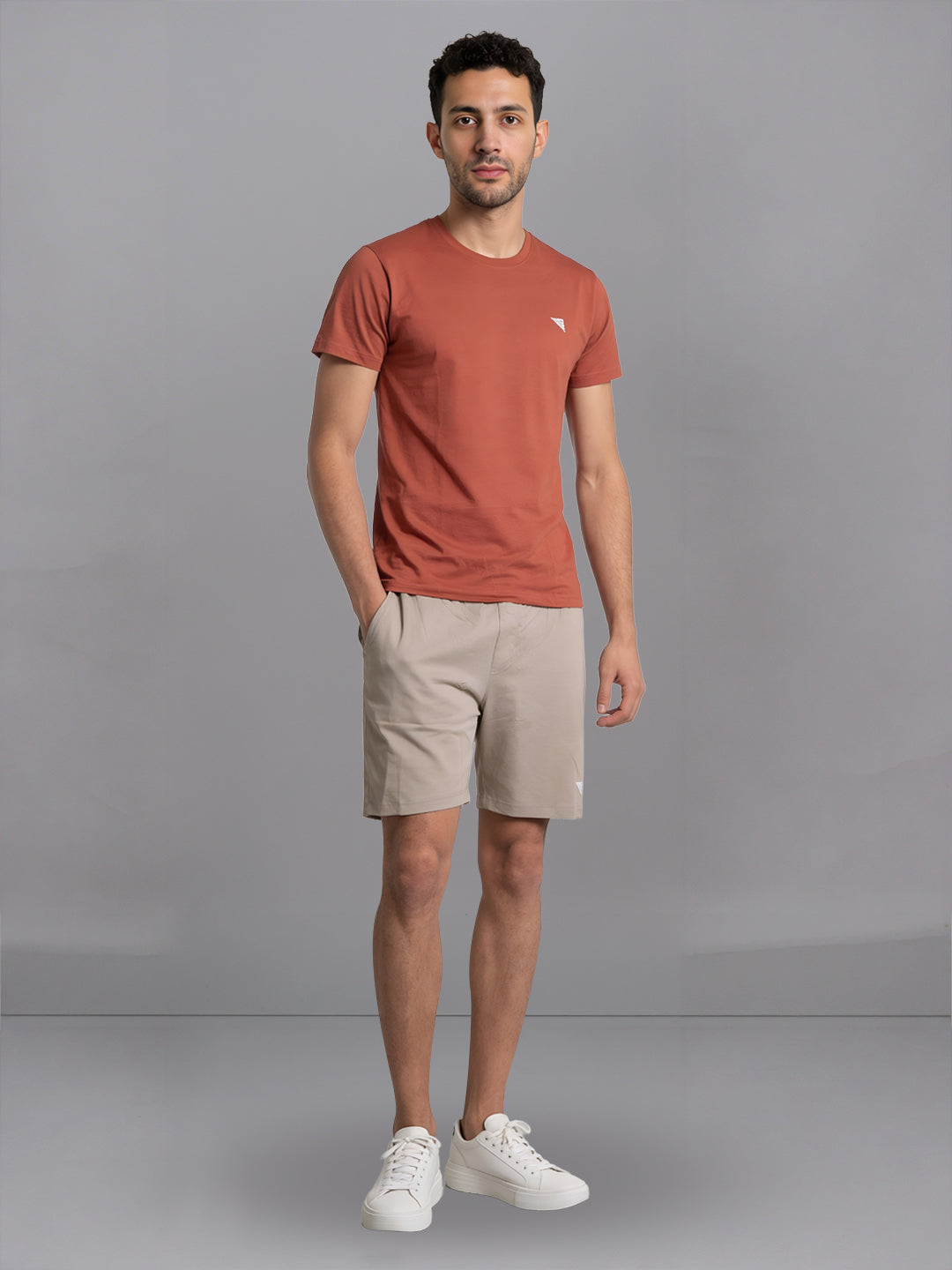 Men Orange T-Shirt and Beige Shorts Combo ES6