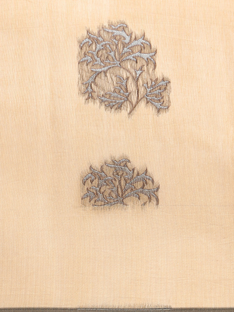 Stylish Silver Jari Khaki Flower Design Semi Kora Cotton Saree SK83