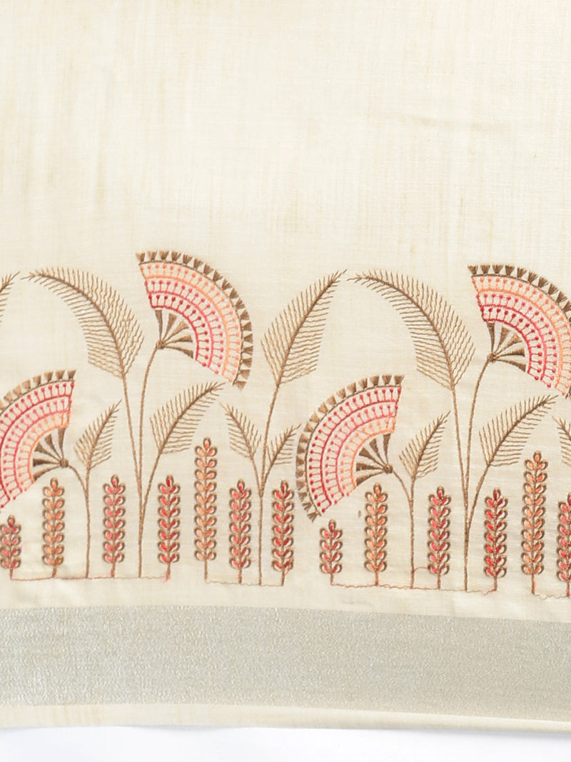 Womens Semi Linen Sandal Floral Printed Embroidery Saree SLPE01