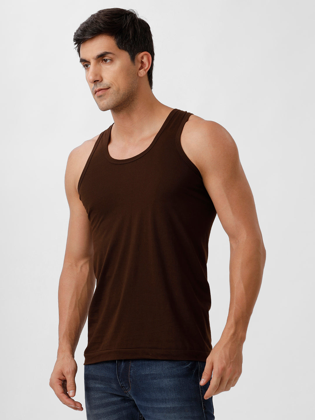 Men Fine Cotton Brown Vest RN Sukra (2 PCs Pack)