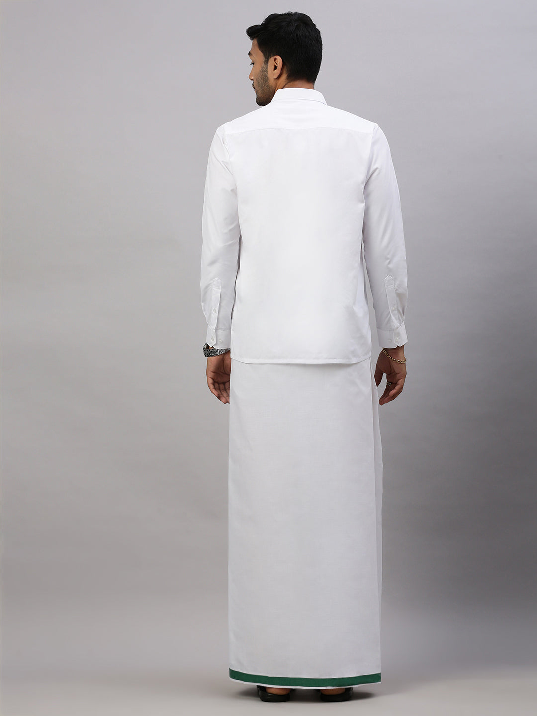 Mens  White Shirt with Single Layer Dhoti Green Combo WS04