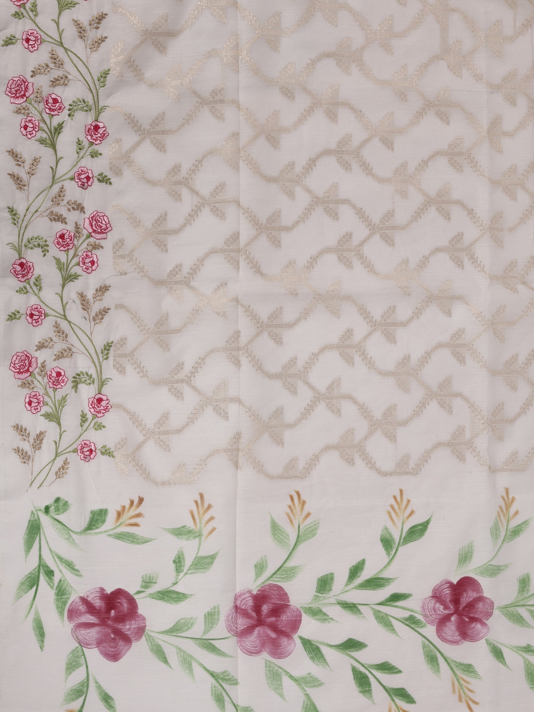 Women Spun Poly Off White Fancy Printed Saree FS01