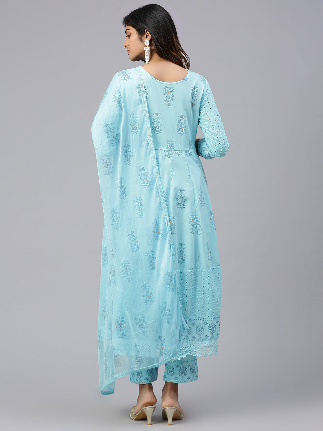 Women Cotton Embroidered Kurti Sets Blue EKS20