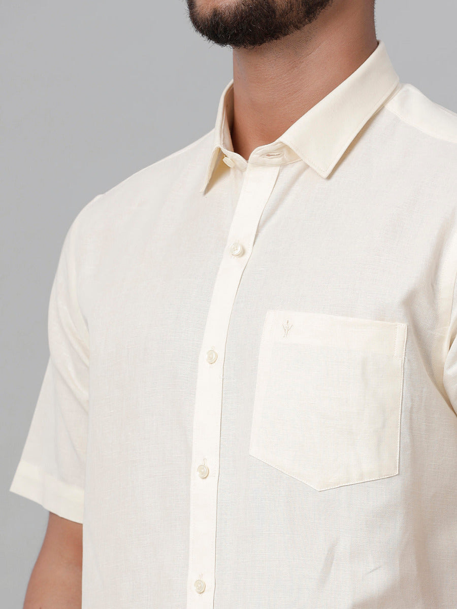 Mens Linen Cotton Formal Cream Half Sleeves Shirt LF12-Zoom view