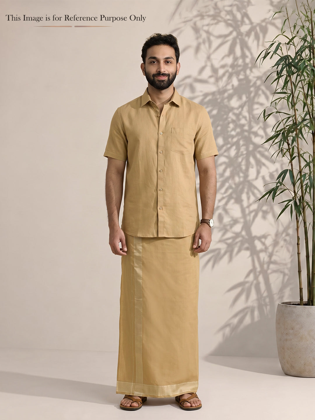 Bamboo Gold Dhoti & Shirting Set (2 in 1) - Golden Harmony