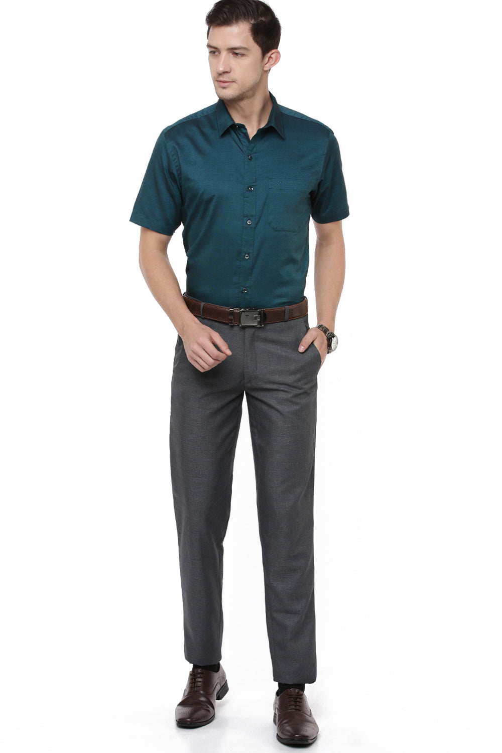 Men Premium Cotton Half Sleeves Shirt Cyan EL GP7