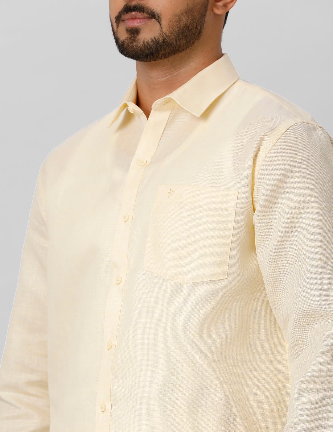 Mens Cotton Formal Shirt Full Sleeves Yellow T3 CV1-Zoom view