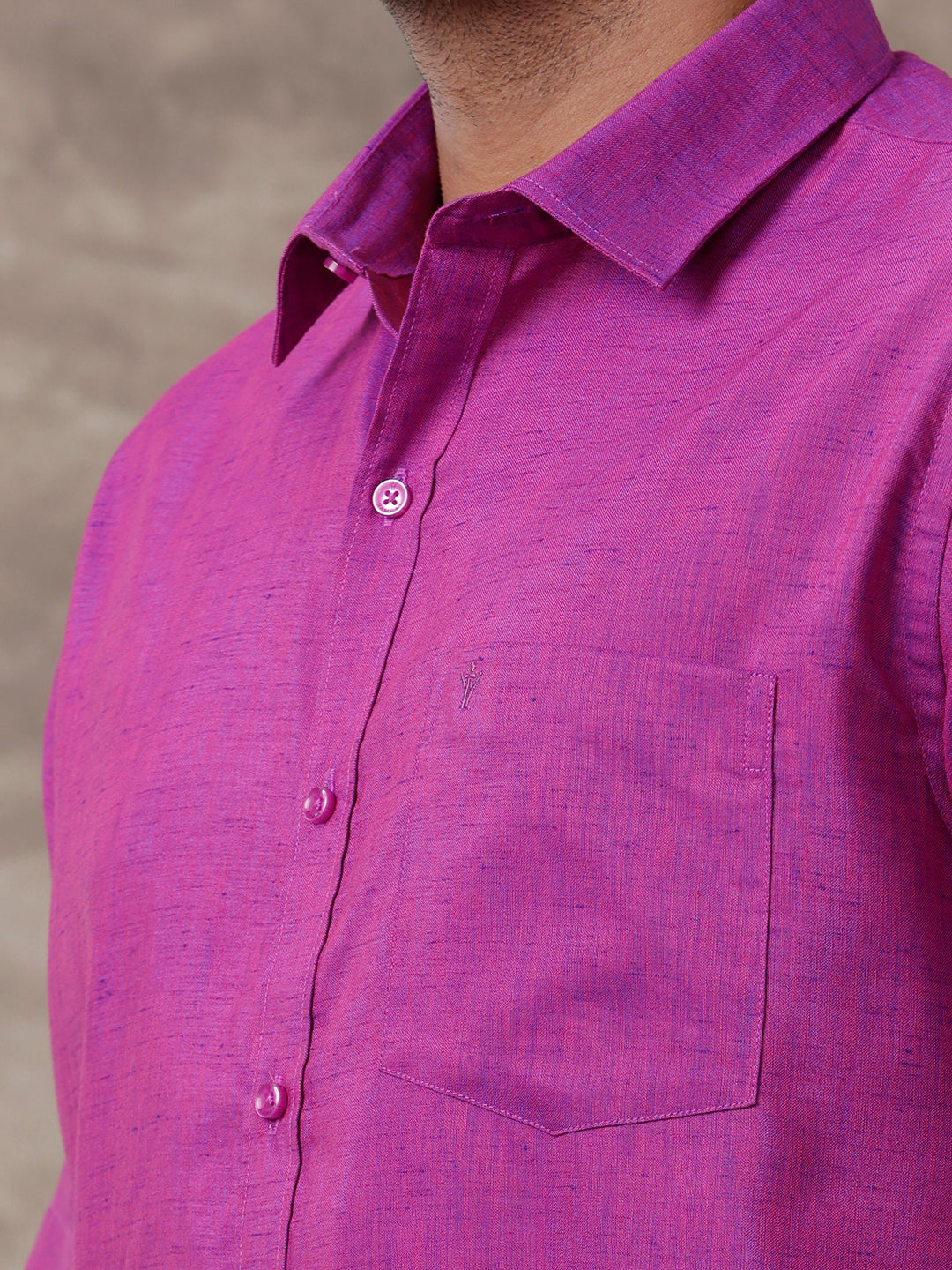 Men Matching Border Dhoti & Half Sleeves Shirt Set Magenta C49