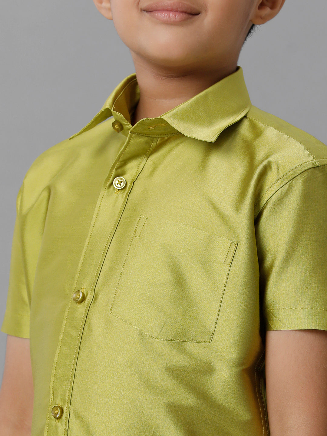 Boys Silk Cotton Lemon Green Half Sleeves Shirt with Soft Silk Panchakacham Combo K44-Zoom view