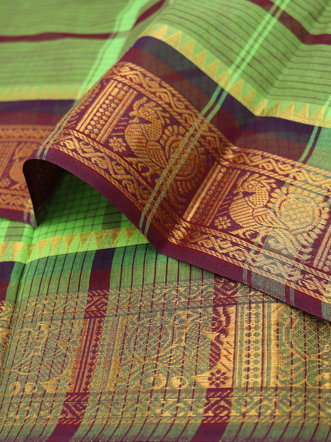 Women Green Checks Pure Chettinad Cotton Saree PCS230