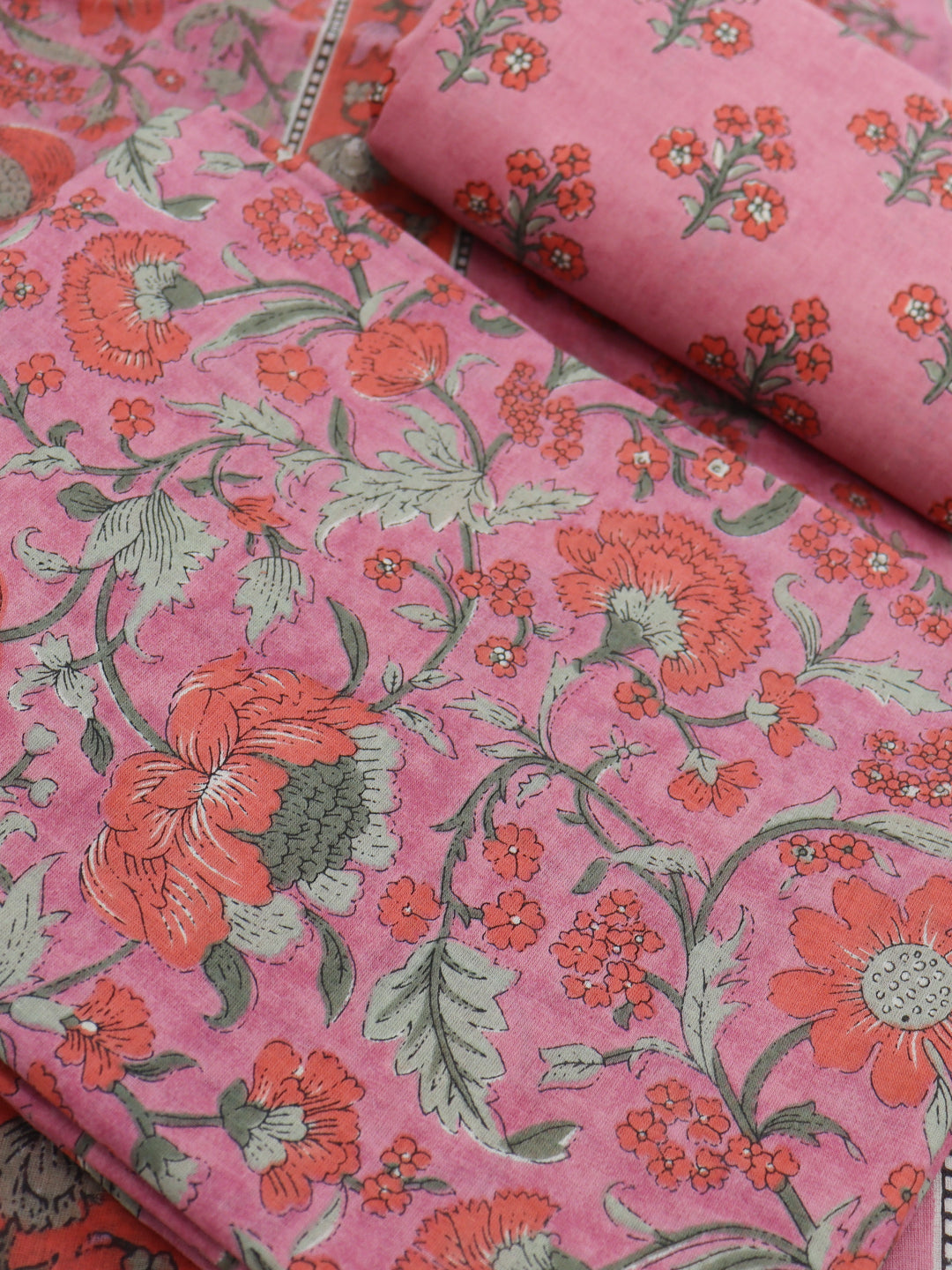 Women Pure Cotton Printed Dress Material Pink DM340