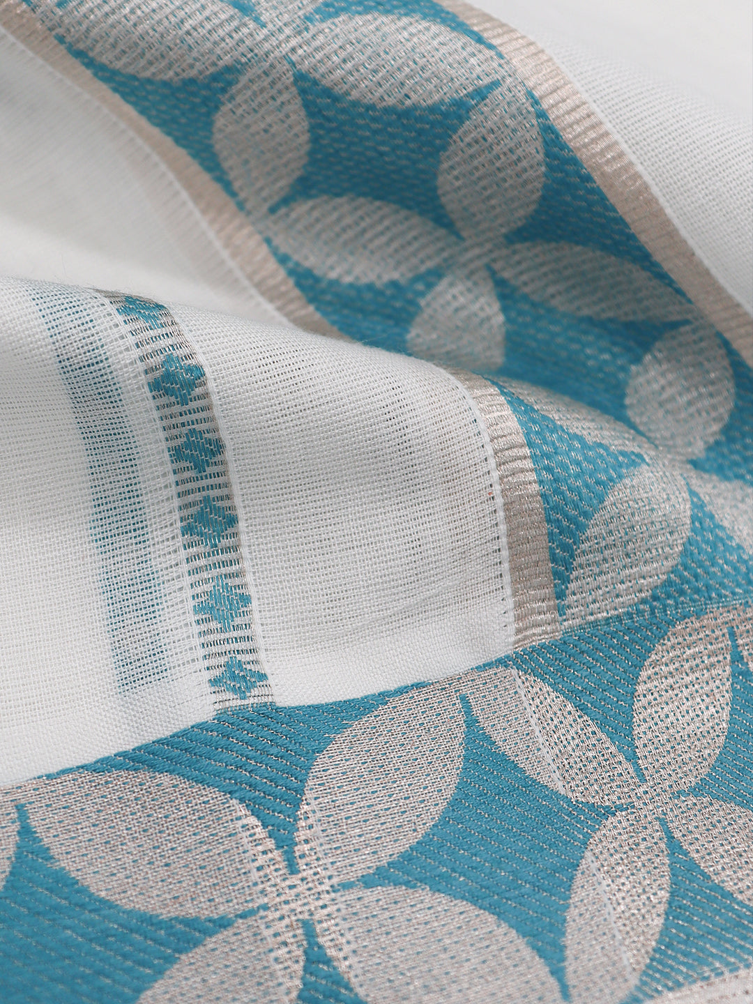 Men Premium Cotton Double Layer White Dhoti with Blue Fancy Jari Border Luxury Club LC17