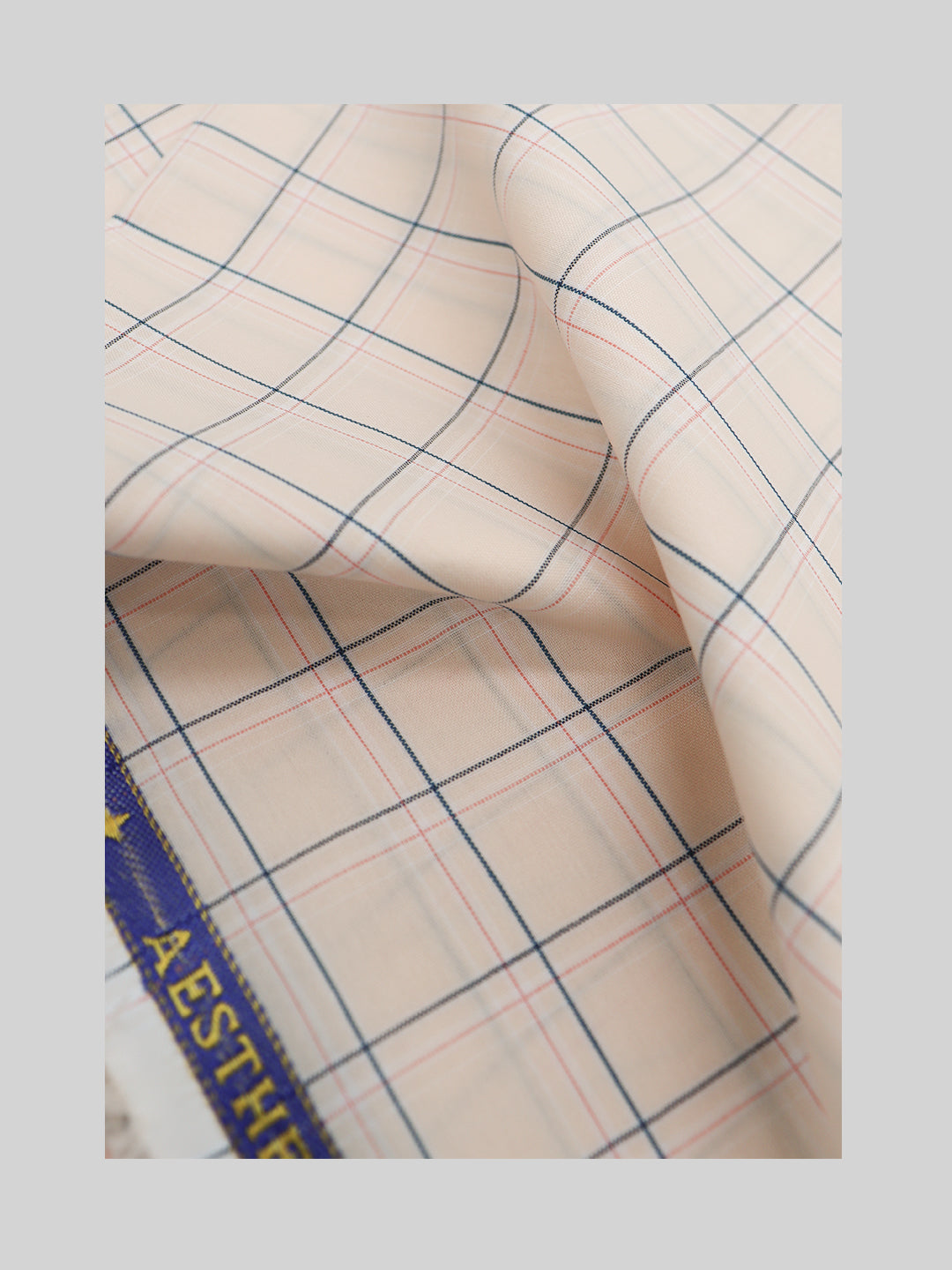 Men Cotton Rich Checked Shirt Fabric Peach High Style