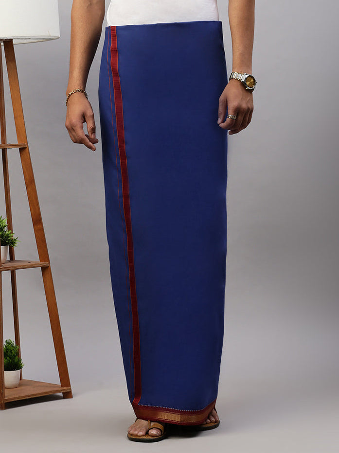 Men 100% Cotton Single Layer Blue Dhoti with Mayilkhan Border Brindhavan