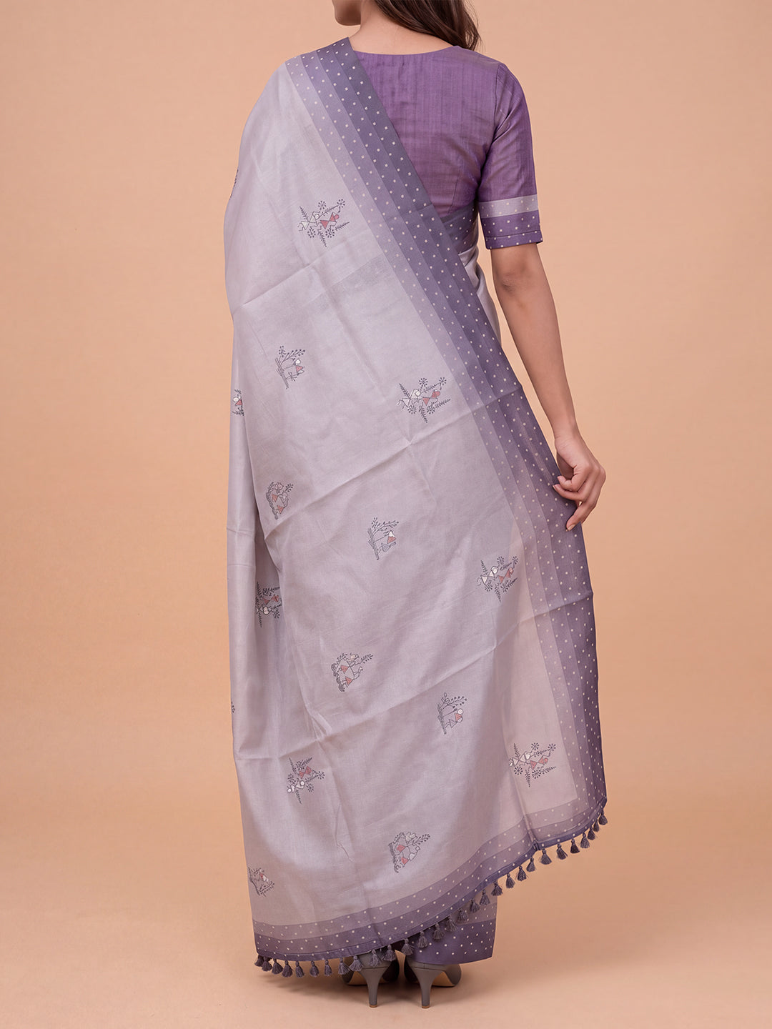 Women Semi Linen Violet Embroidered Saree SL266