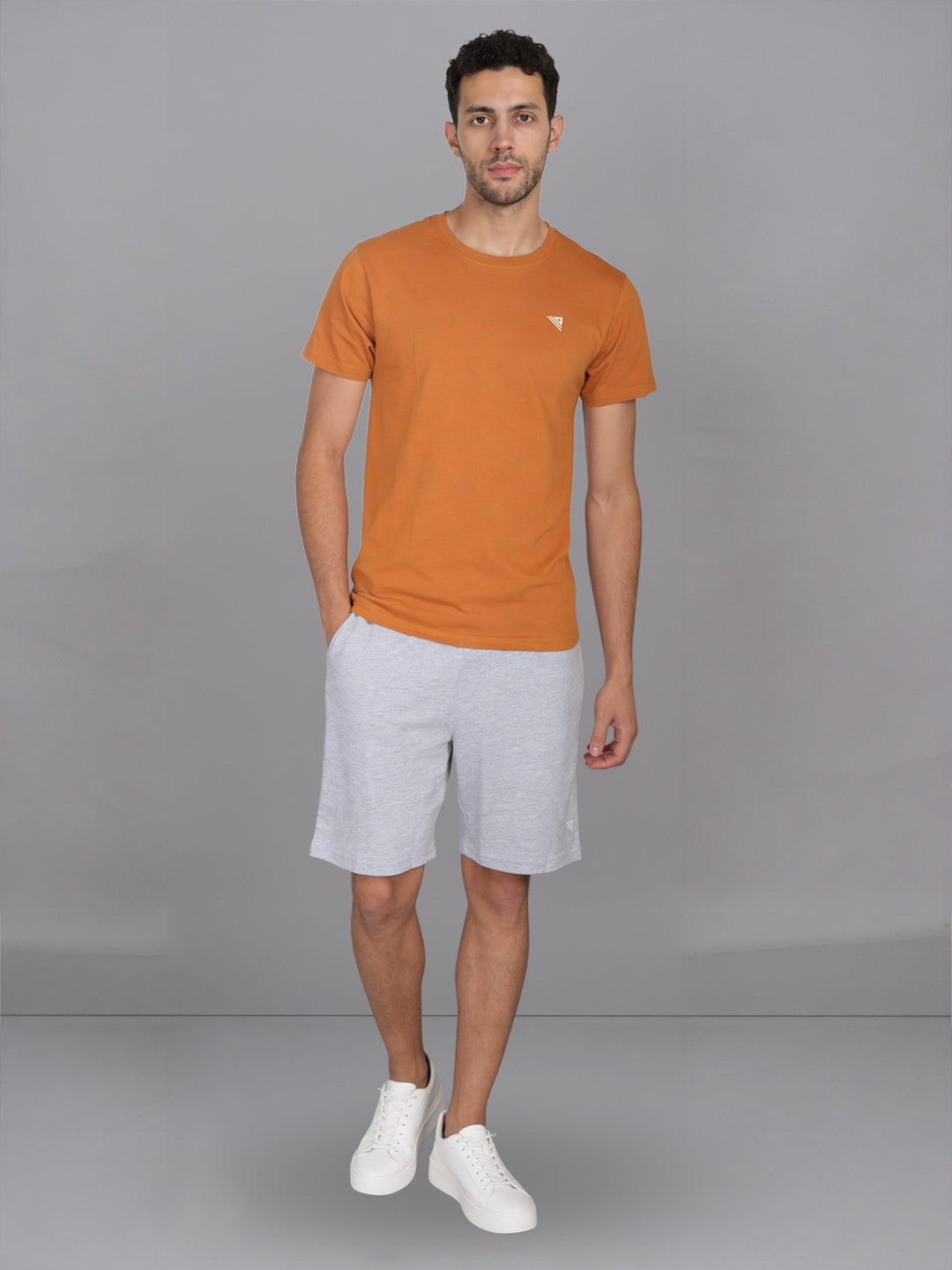 Men Mustard T-Shirt and Grey Shorts Combo ES3