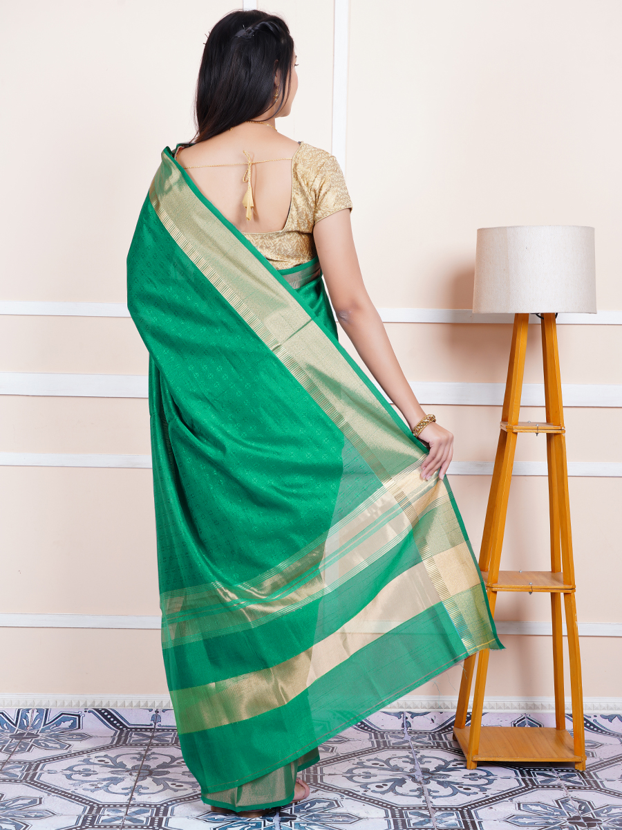 Women Semi Raw Silk Weaving Saree Green SRS44