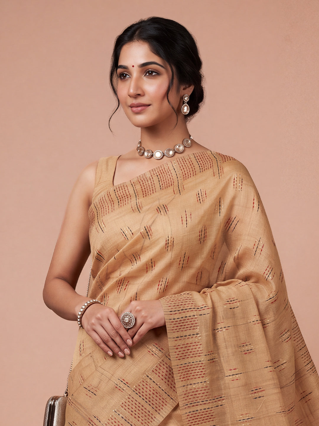 Women Kora Cotton Orange Printed Saree KC03