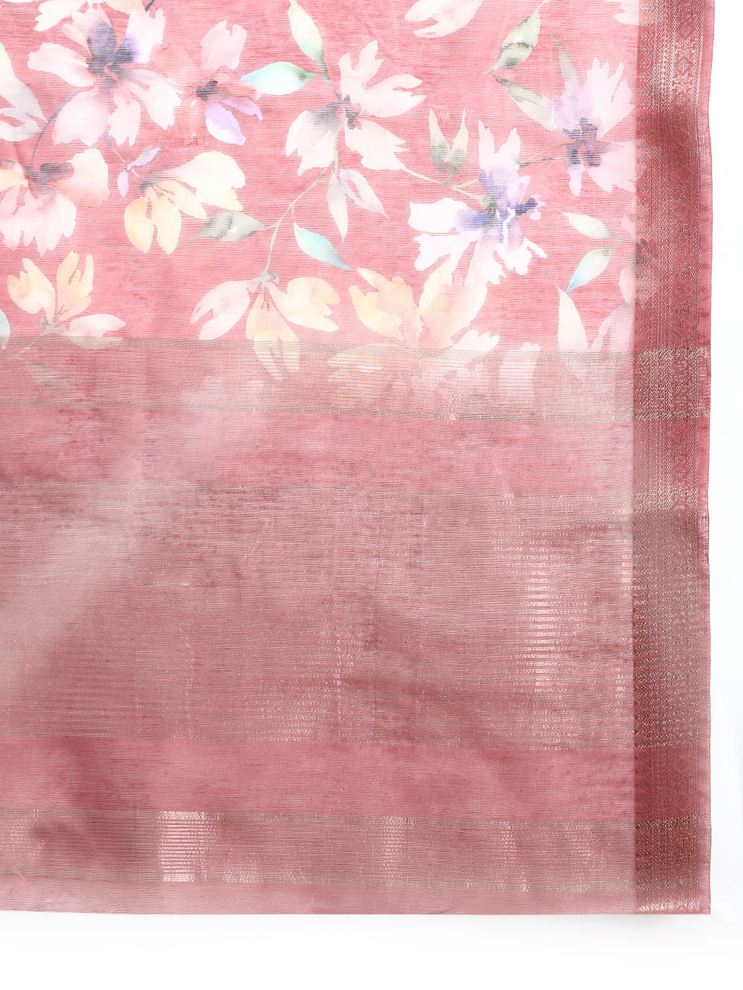 Semi Linen Floral Print Red & Multi Colour Semi Linen Saree SL74-Zari view