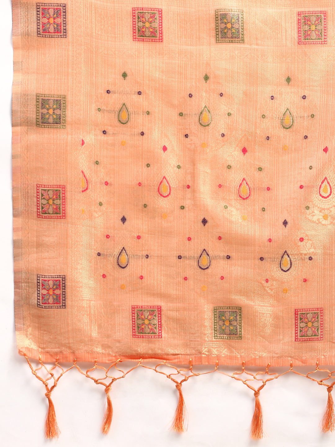 Women Semi Linen Printed Saree Orange SL165