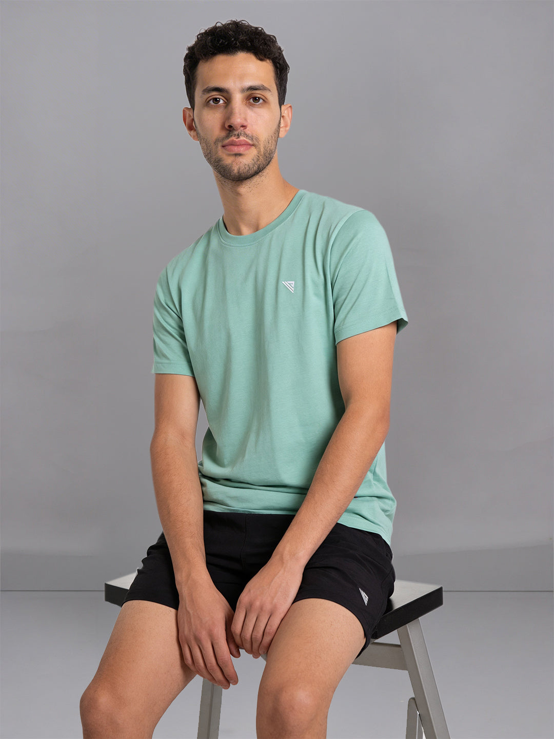 Men Olive Green Crew neck T-Shirt with Black Shorts Combo ES1