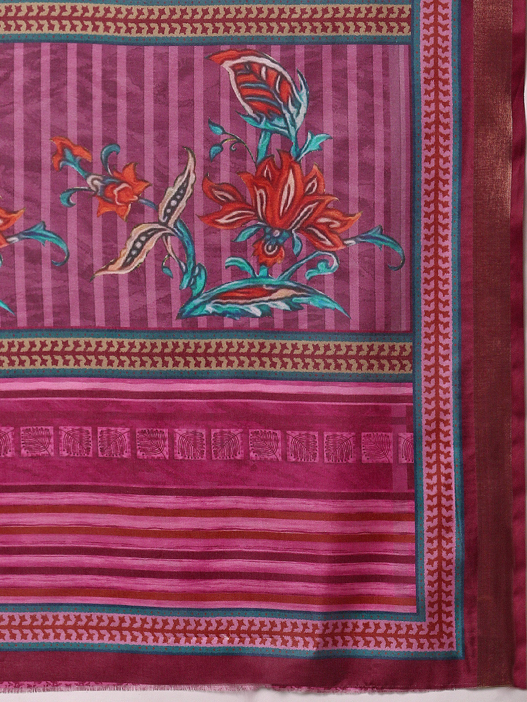 Women Semi Silk Print Saree Pink SS186