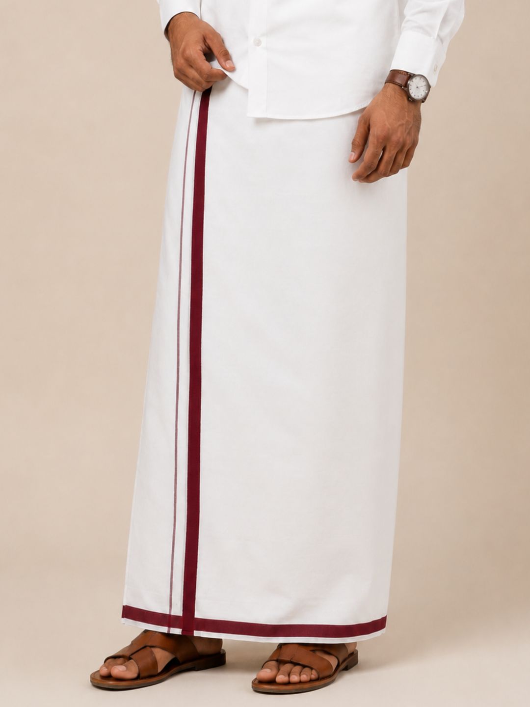 Men 100% Cotton Single Layer Small Border Dhoti Akill AK01