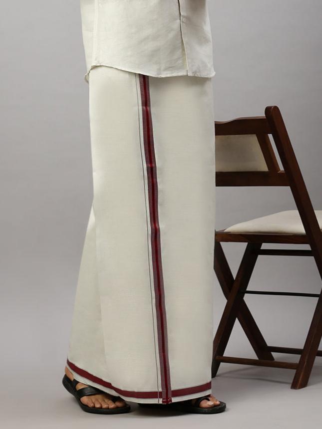 Men Tissue Maroon Fancy Border Silver Single Dhoti - Extreme Silver ESCF02