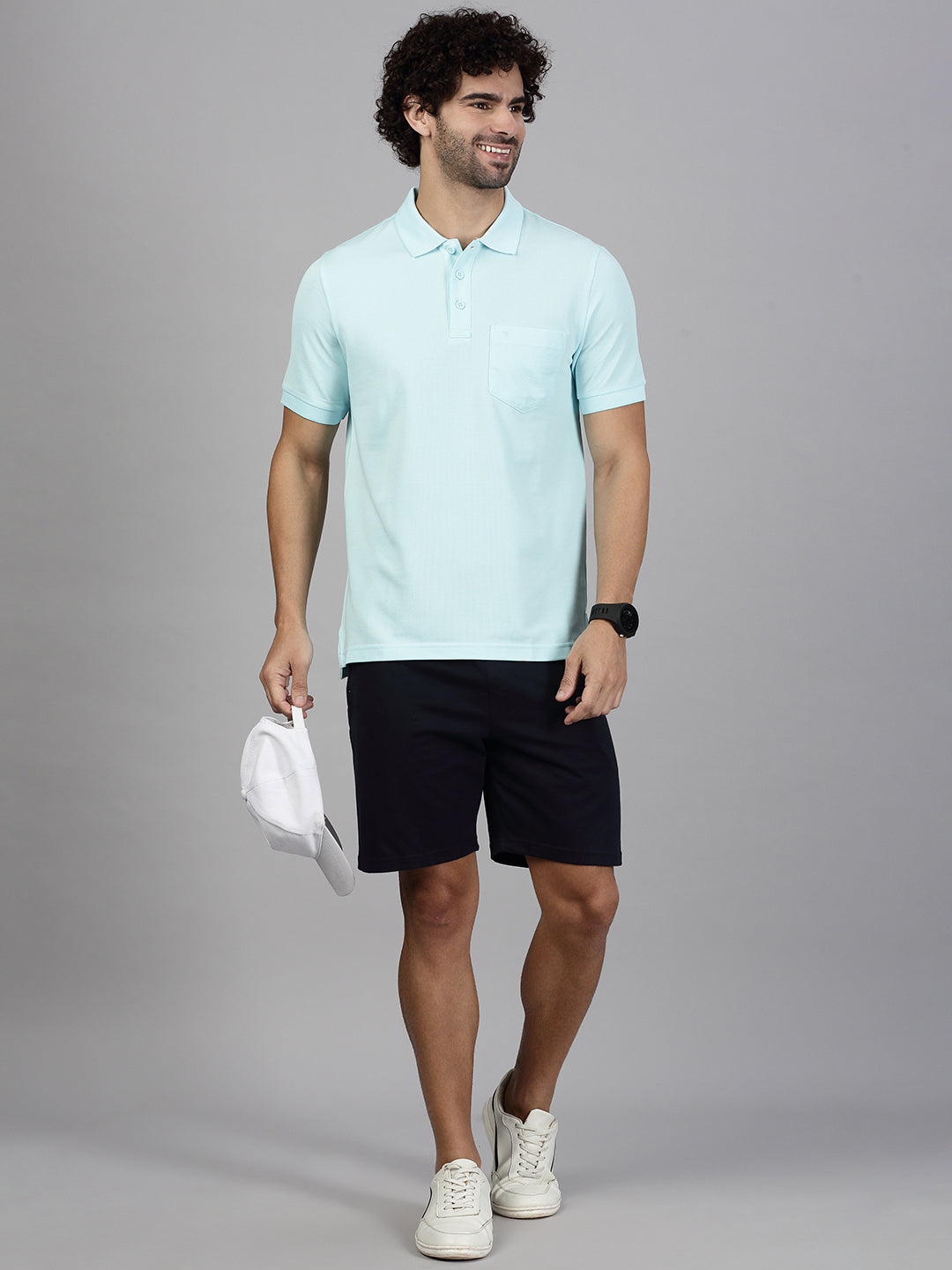 Men T-shirt and Shorts Combo Heather Aqua Blue with Black