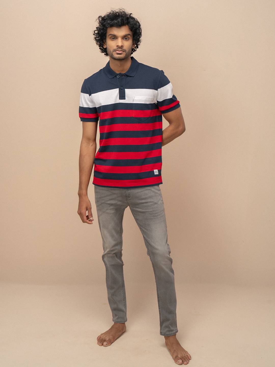 Men Smart Fit Engineered Polo T-Shirt Navy with Red EN23