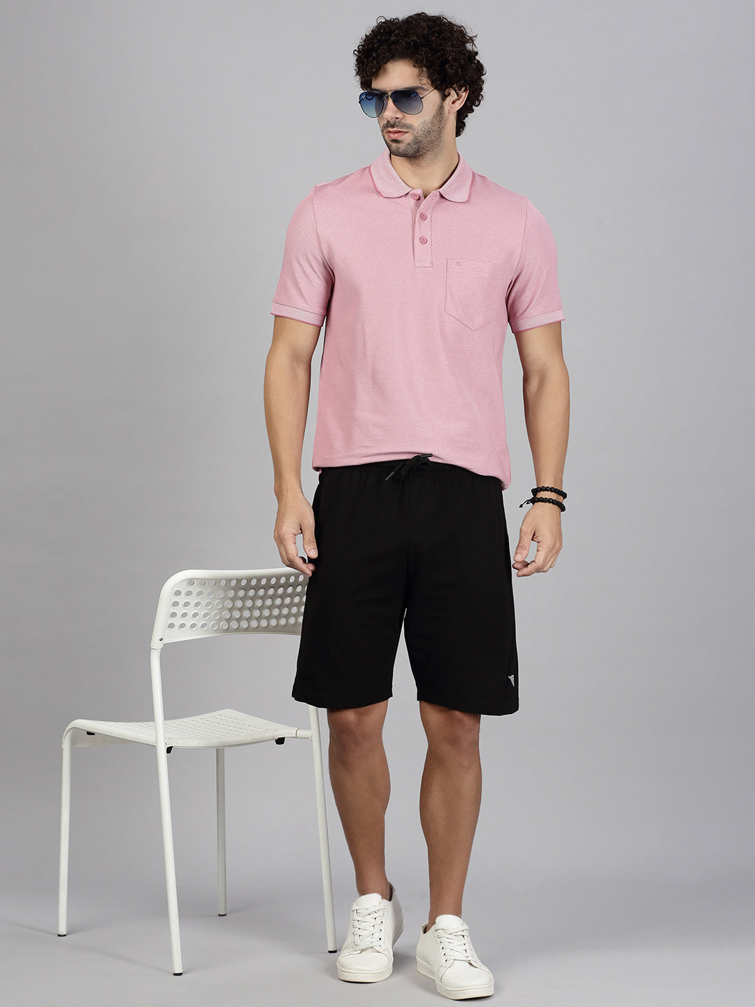 Men T-shirt and Shorts Combo Heather Rose with Black