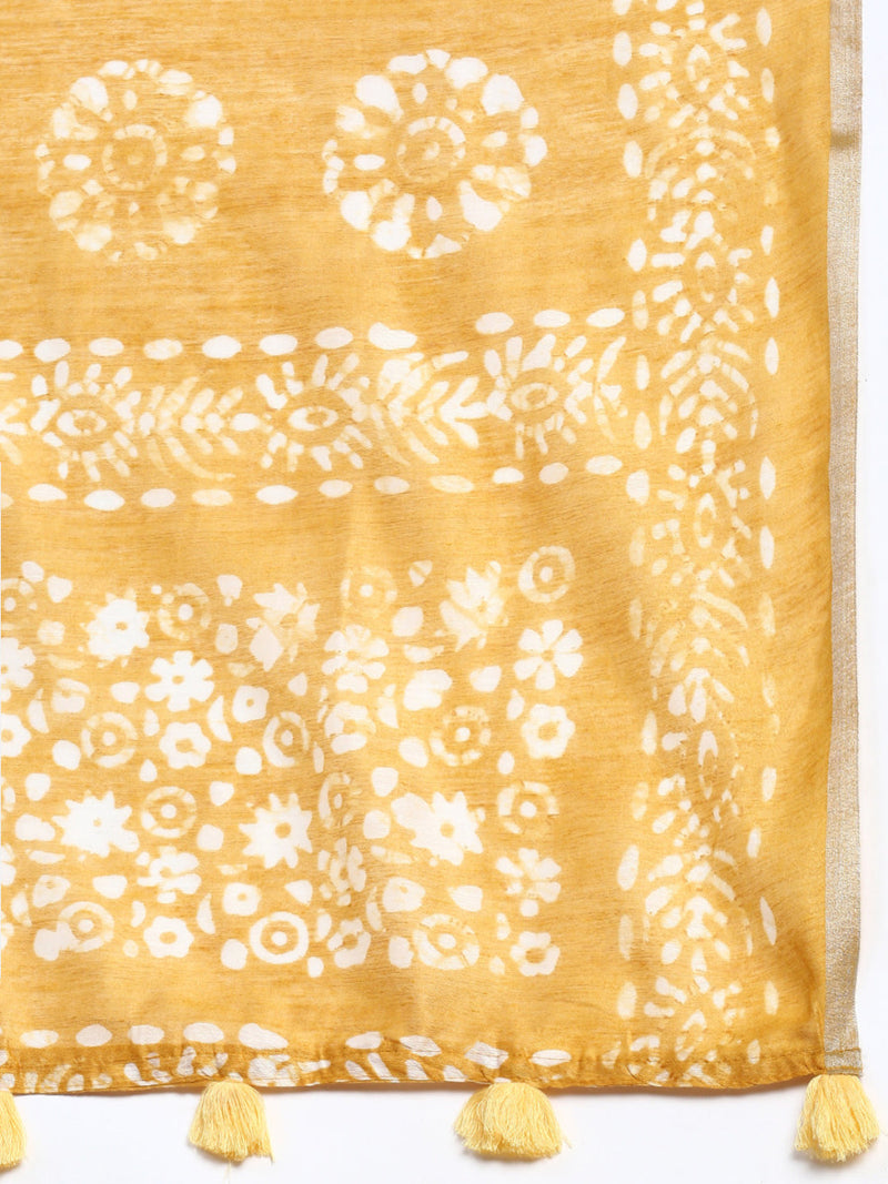 Womens Semi Linen Yellow Flower Design Digital Printed Saree SL65