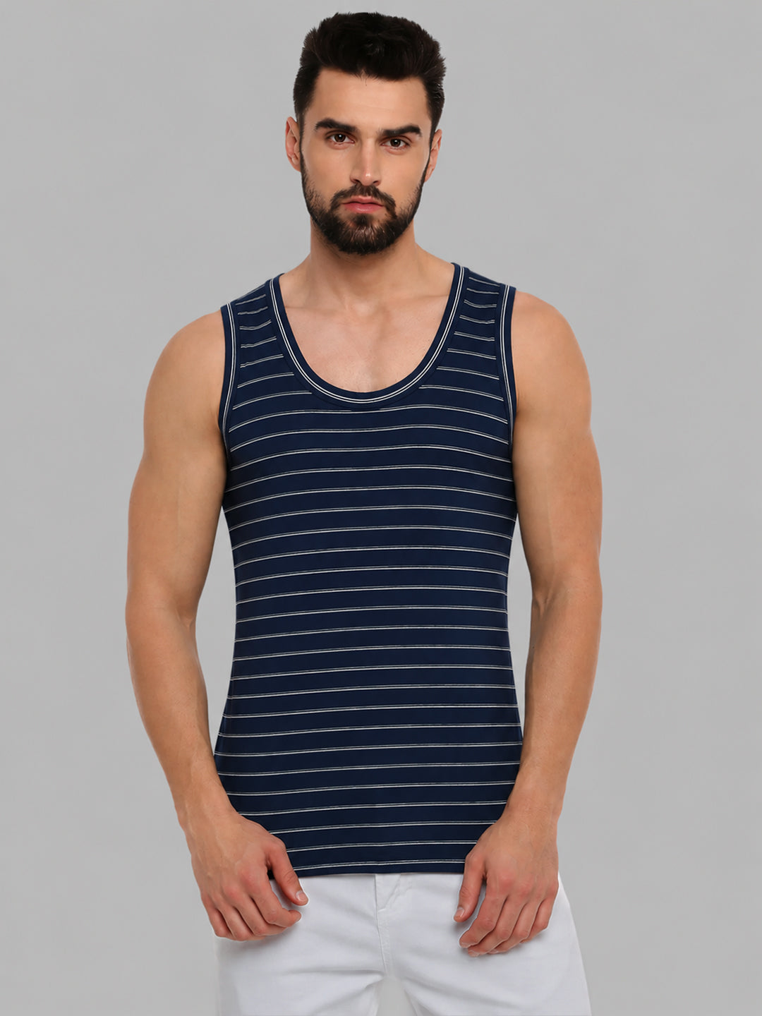 Combed Cotton Assorted Colour Vest RNBS Win Striped (Pack of 2)