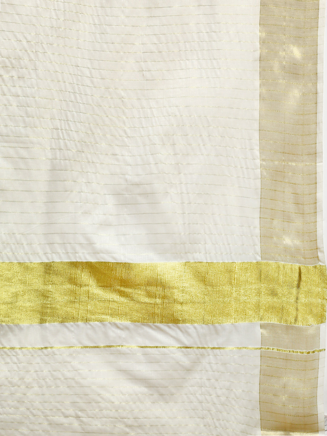 Kerala Saree Cream Gold Jari Border with Stripes self design  KS89