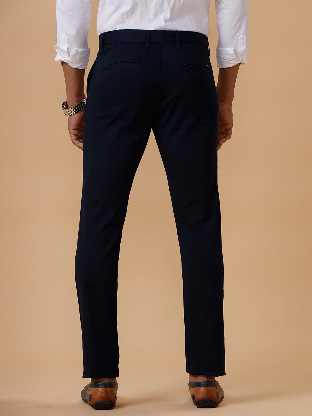 Men Cotton Smart Fit Navy Stretch Pant Zurich Plus