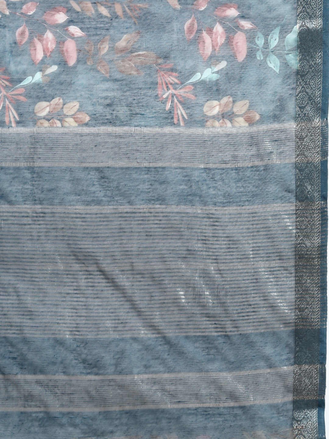 Digital Floral Printed Navy Colour Semi Linen Saree SL84-Close view