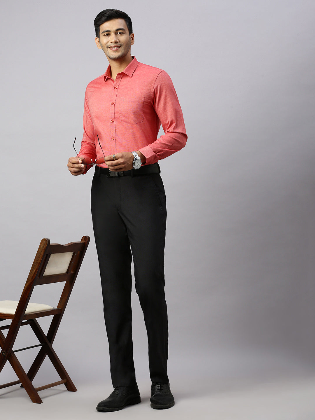 Mens Full Sleeve Smart Fit Pinkish Red Classic Shirt