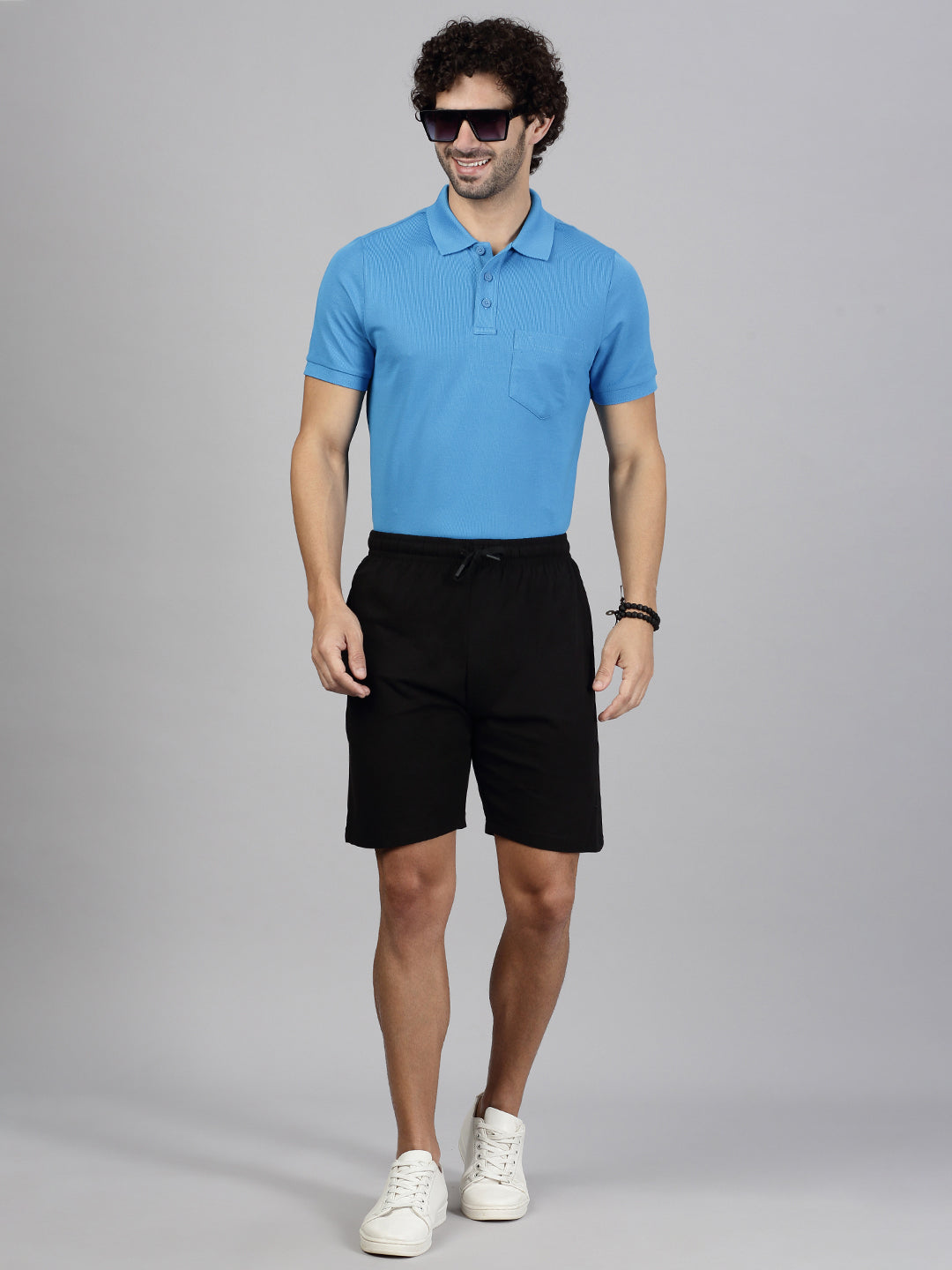 Men T-shirt and Shorts Combo Blue with Black