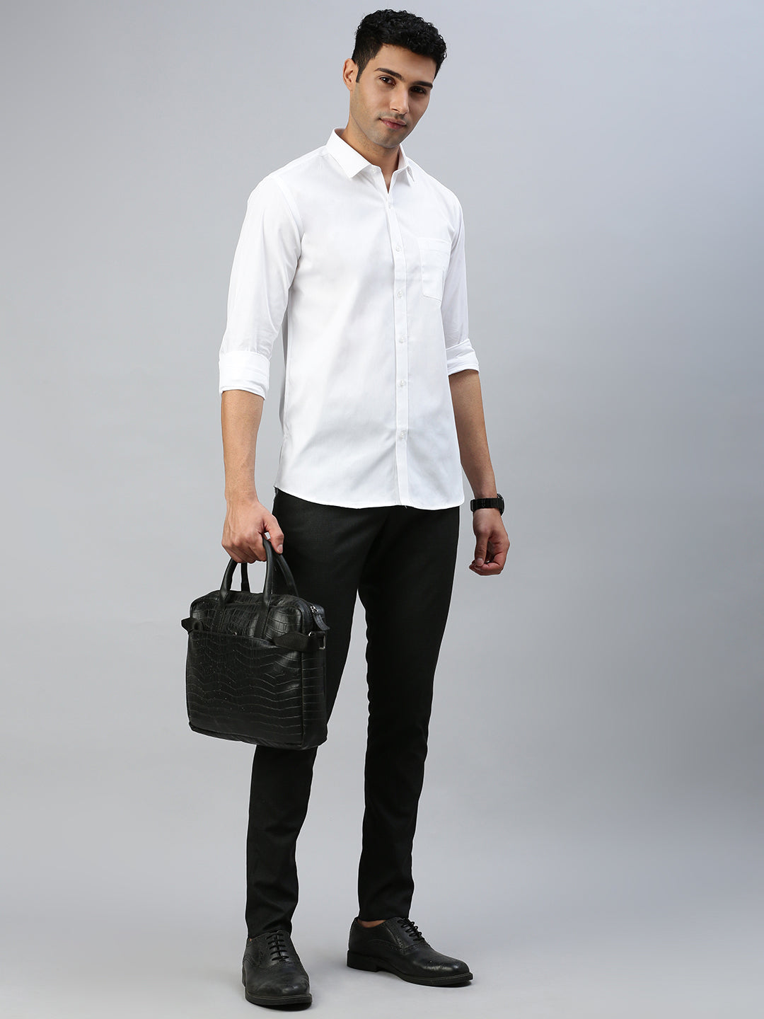 Men Black and White Full Sleeves Shirt Combo