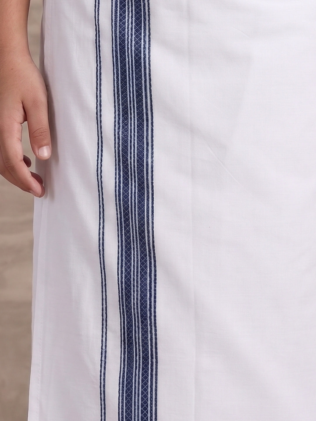 Boys Navy Blue Matching Border Dhoti With Printed Shirt Set Fusion PS25