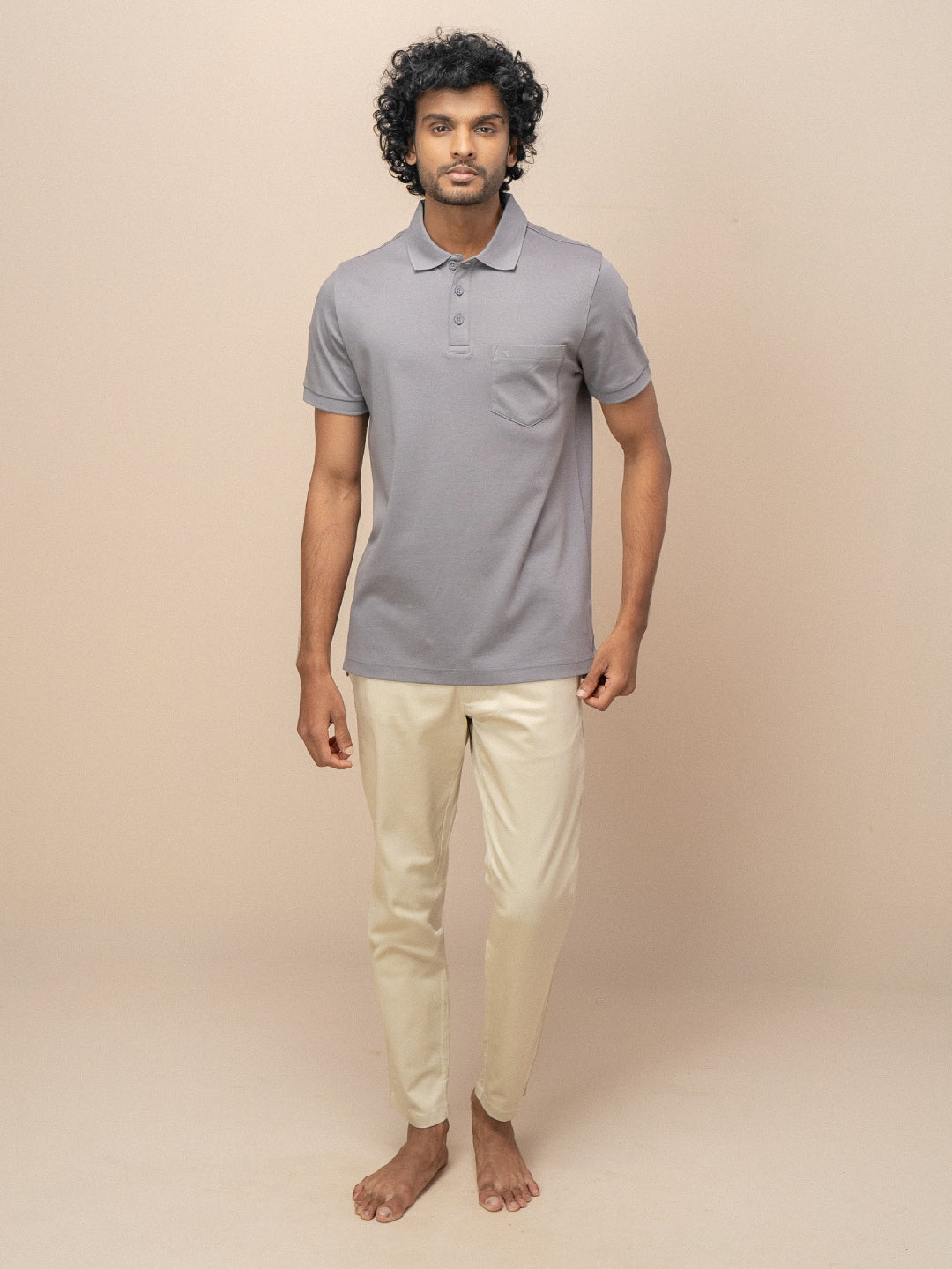 Men Extra Long Staple Cotton Smart Fit Apex Polo T-Shirt Grey AX9