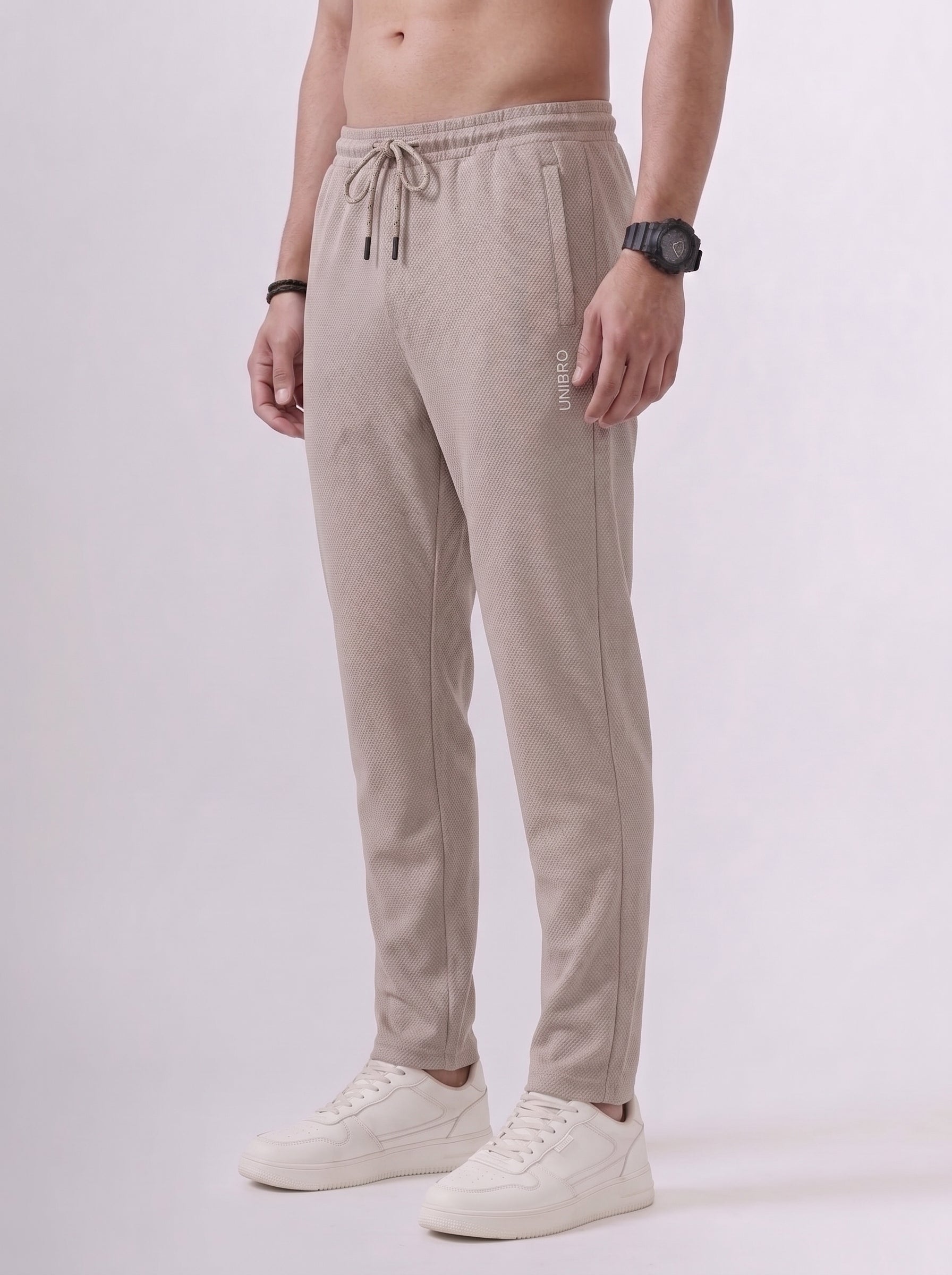 Cotton Rich Regular Fit Beige Popcorn Track Pant PTK2